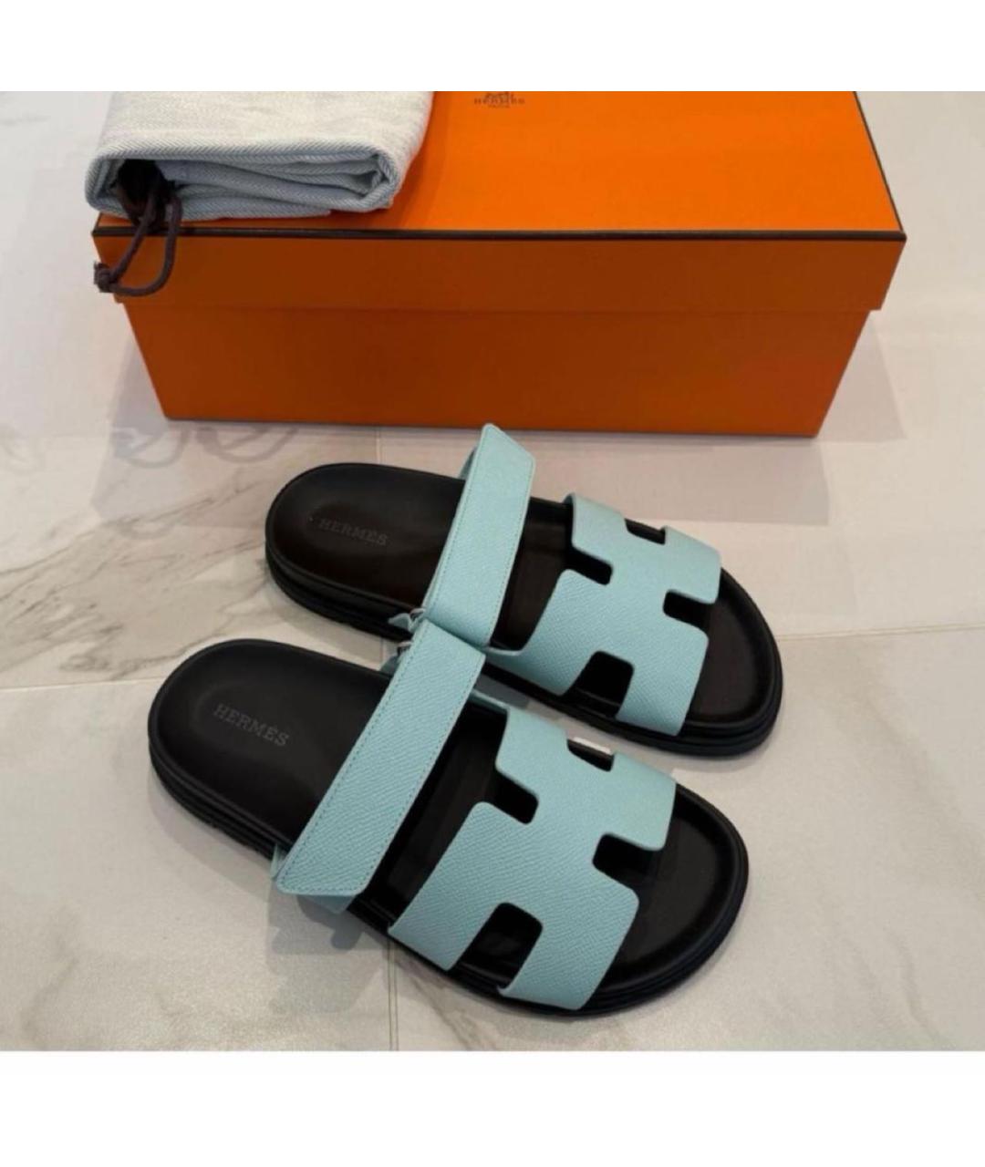 HERMES Голубые кожаные сандалии, фото 2