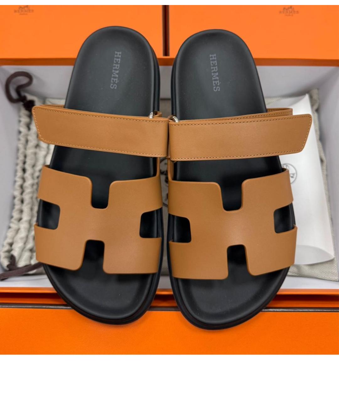 HERMES Коричневые кожаные сандалии, фото 2