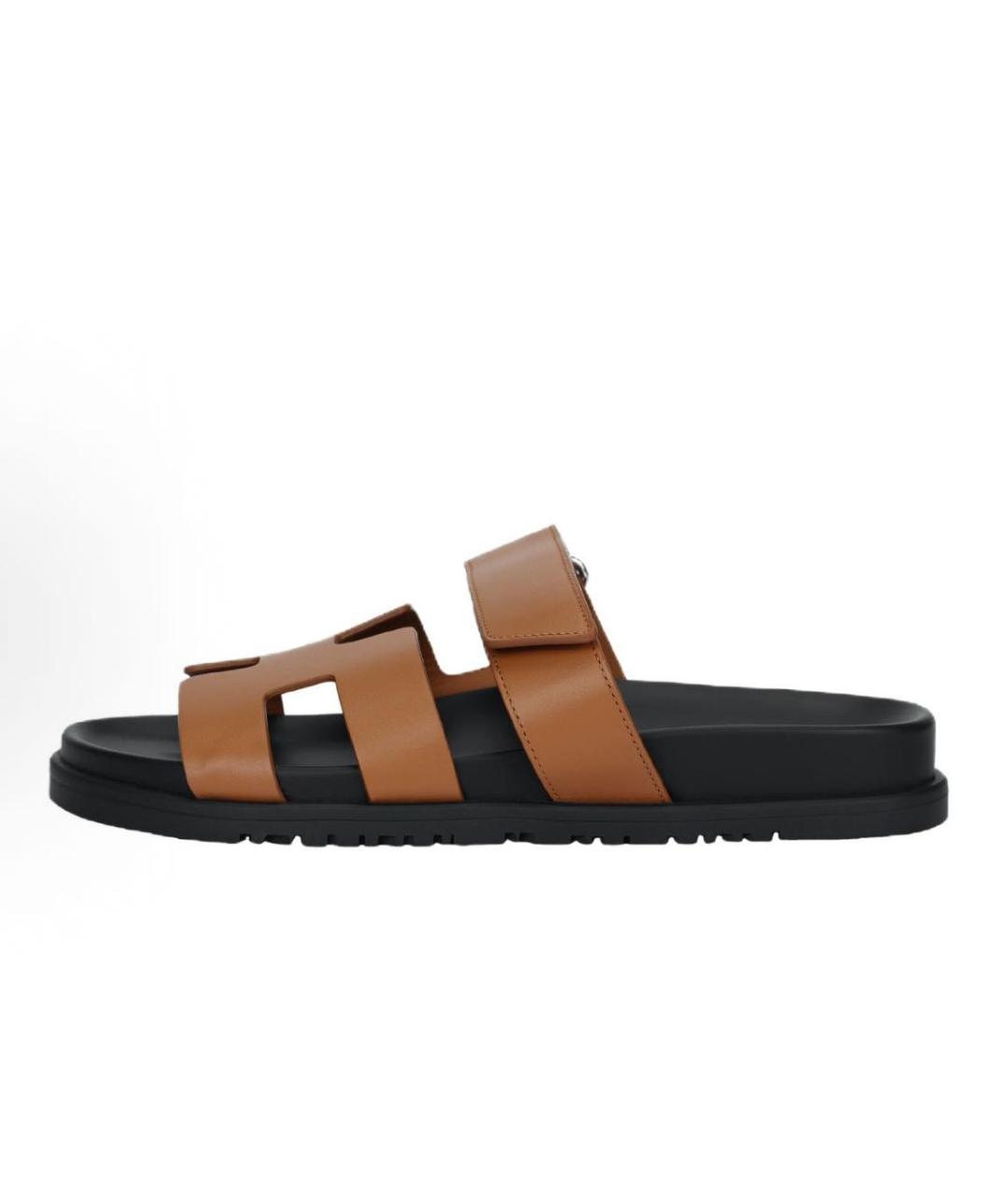 HERMES Коричневые кожаные сандалии, фото 3