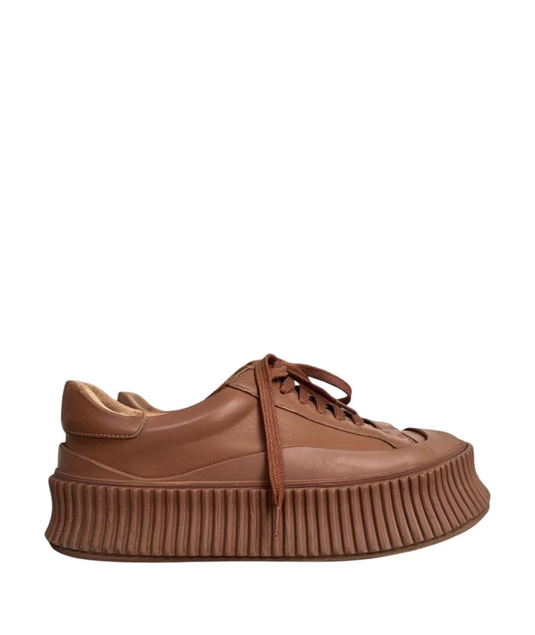 JIL SANDER Бежевые кожаные кеды, фото 1