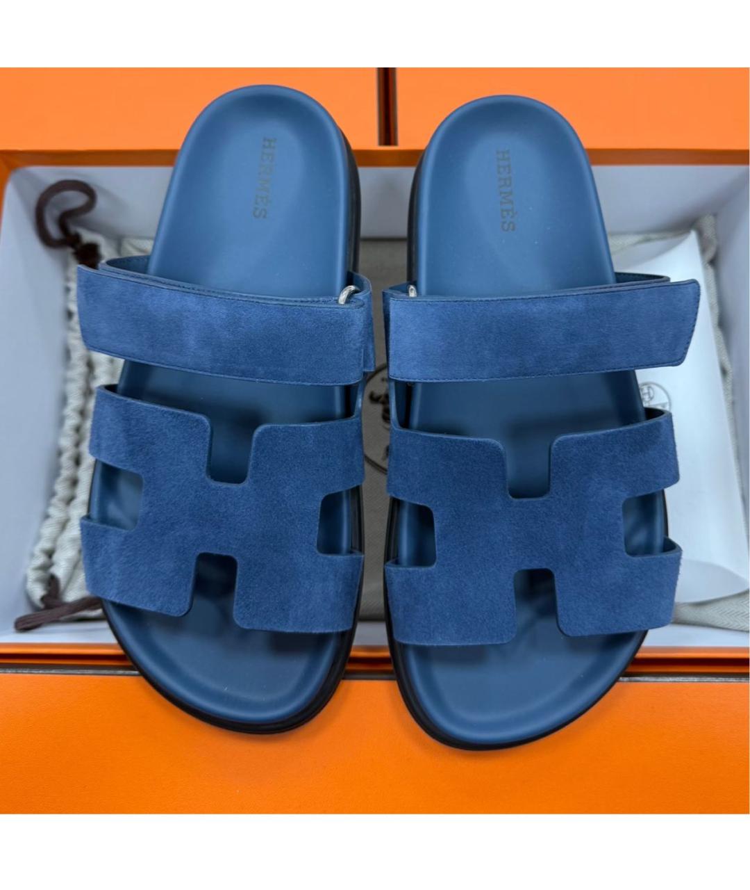 HERMES Синие замшевые сандалии, фото 2