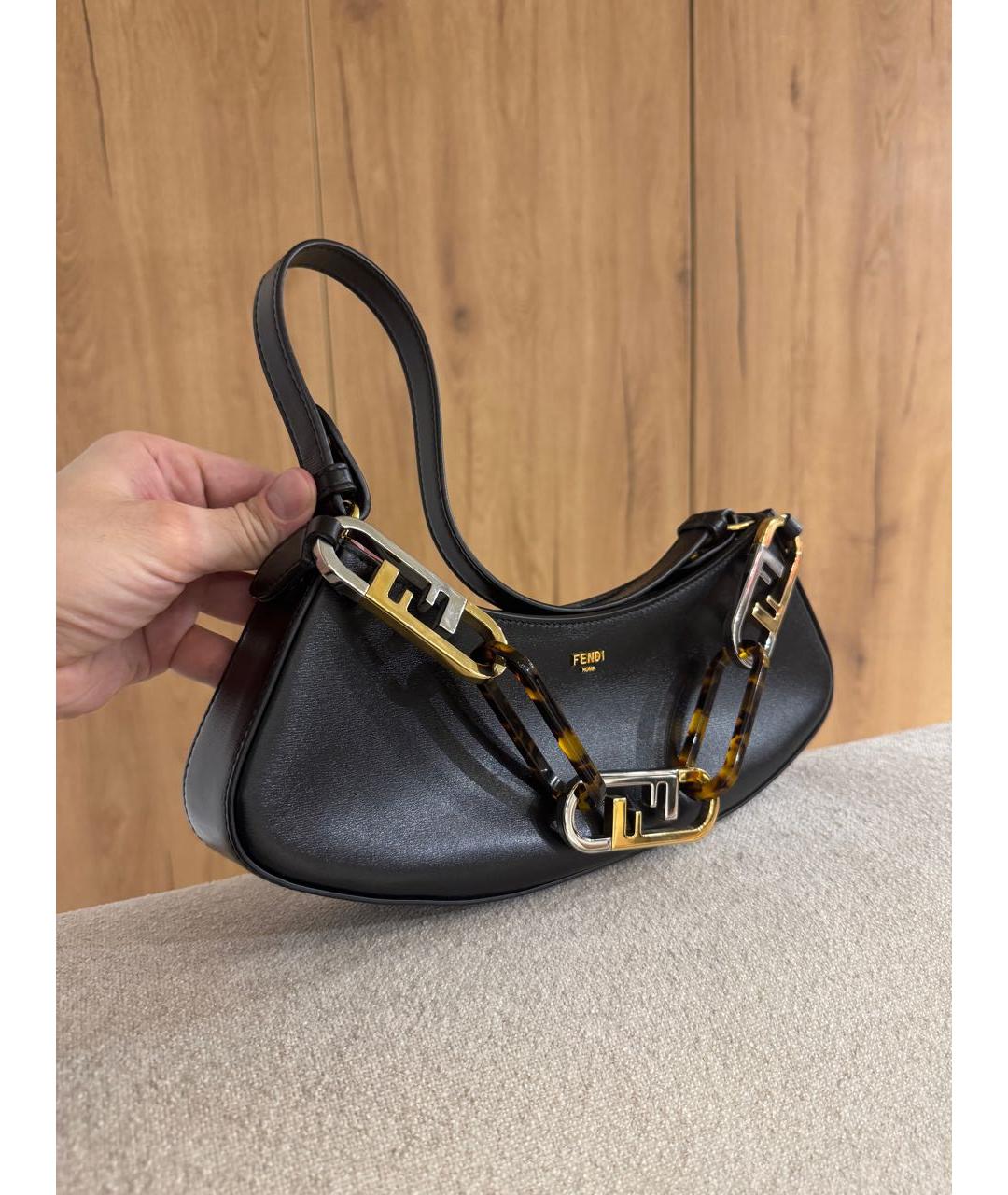 FENDI Черная кожаная сумка с короткими ручками, фото 2