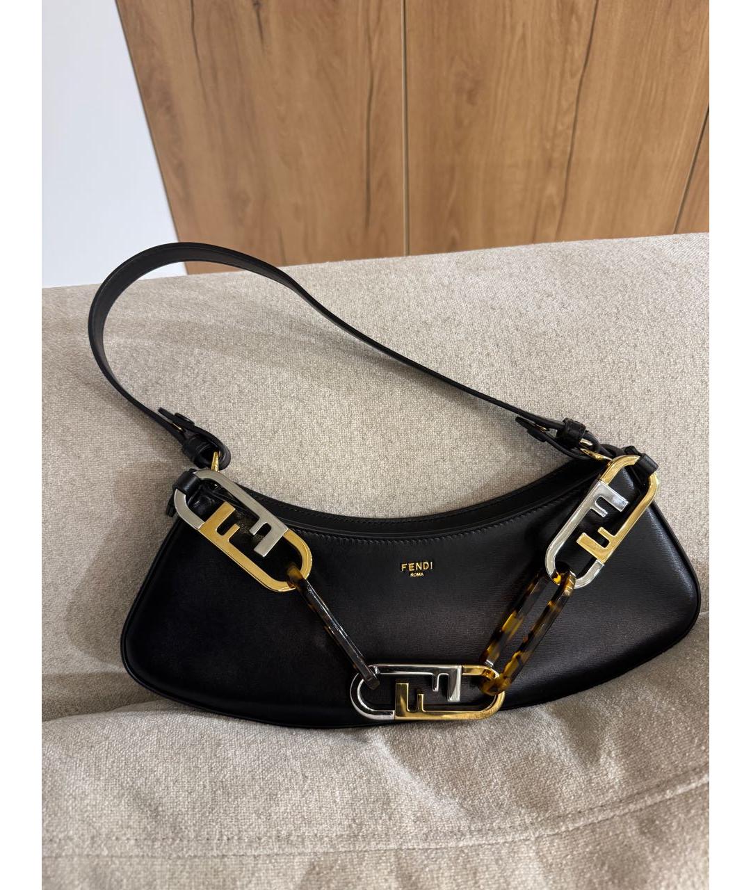 FENDI Черная кожаная сумка с короткими ручками, фото 6