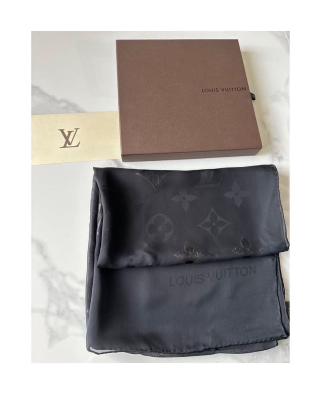 LOUIS VUITTON Черный шелковый платок, фото 4