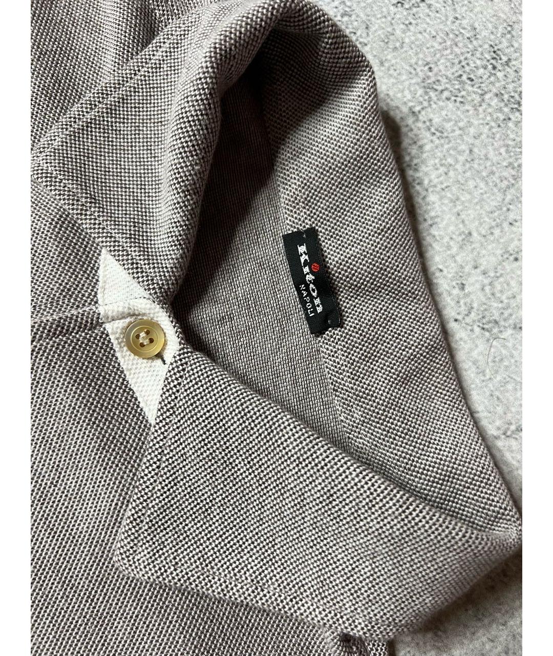 KITON Серое хлопковое поло с длинным рукавом, фото 4