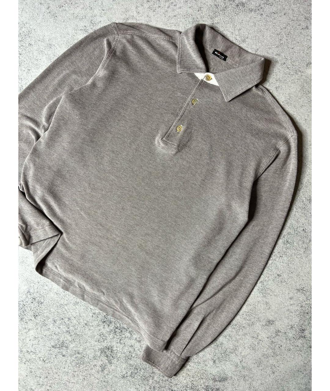 KITON Серое хлопковое поло с длинным рукавом, фото 2