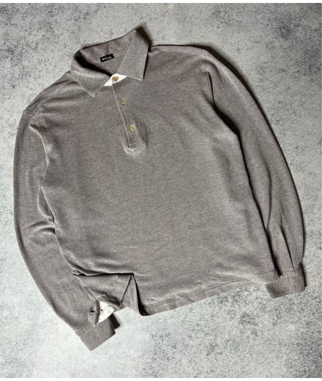 KITON Серое хлопковое поло с длинным рукавом, фото 7