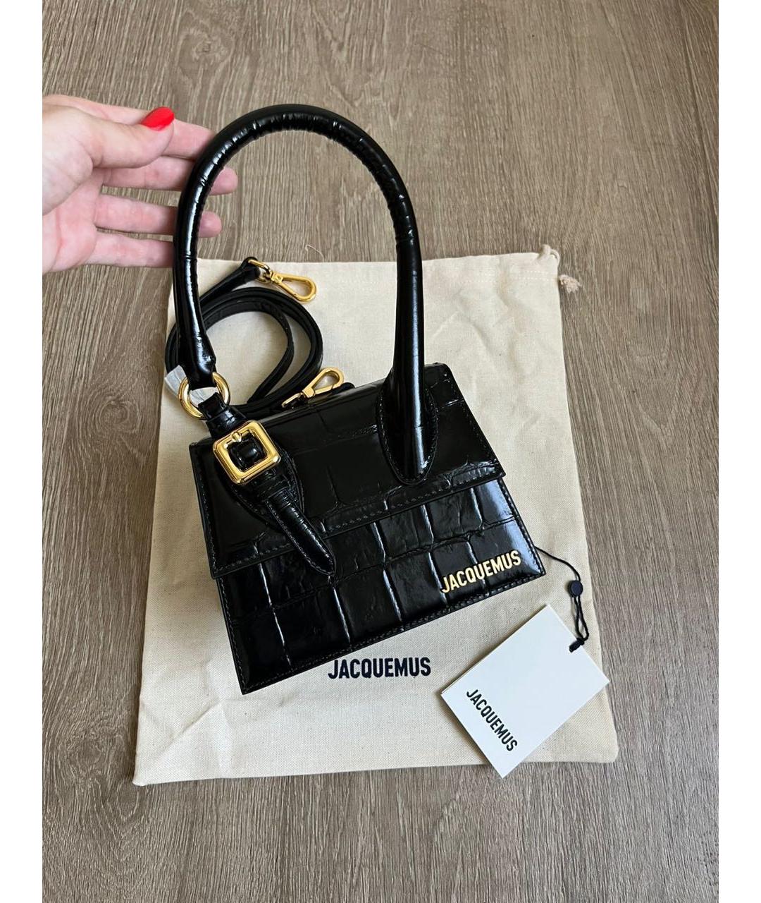 JACQUEMUS Черная кожаная сумка через плечо, фото 2