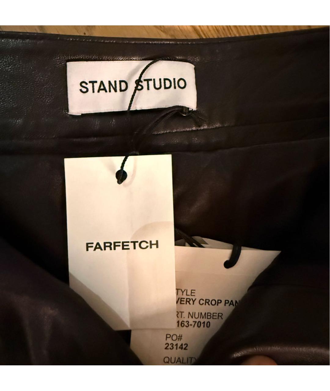 STAND STUDIO Черные кожаные брюки узкие, фото 3