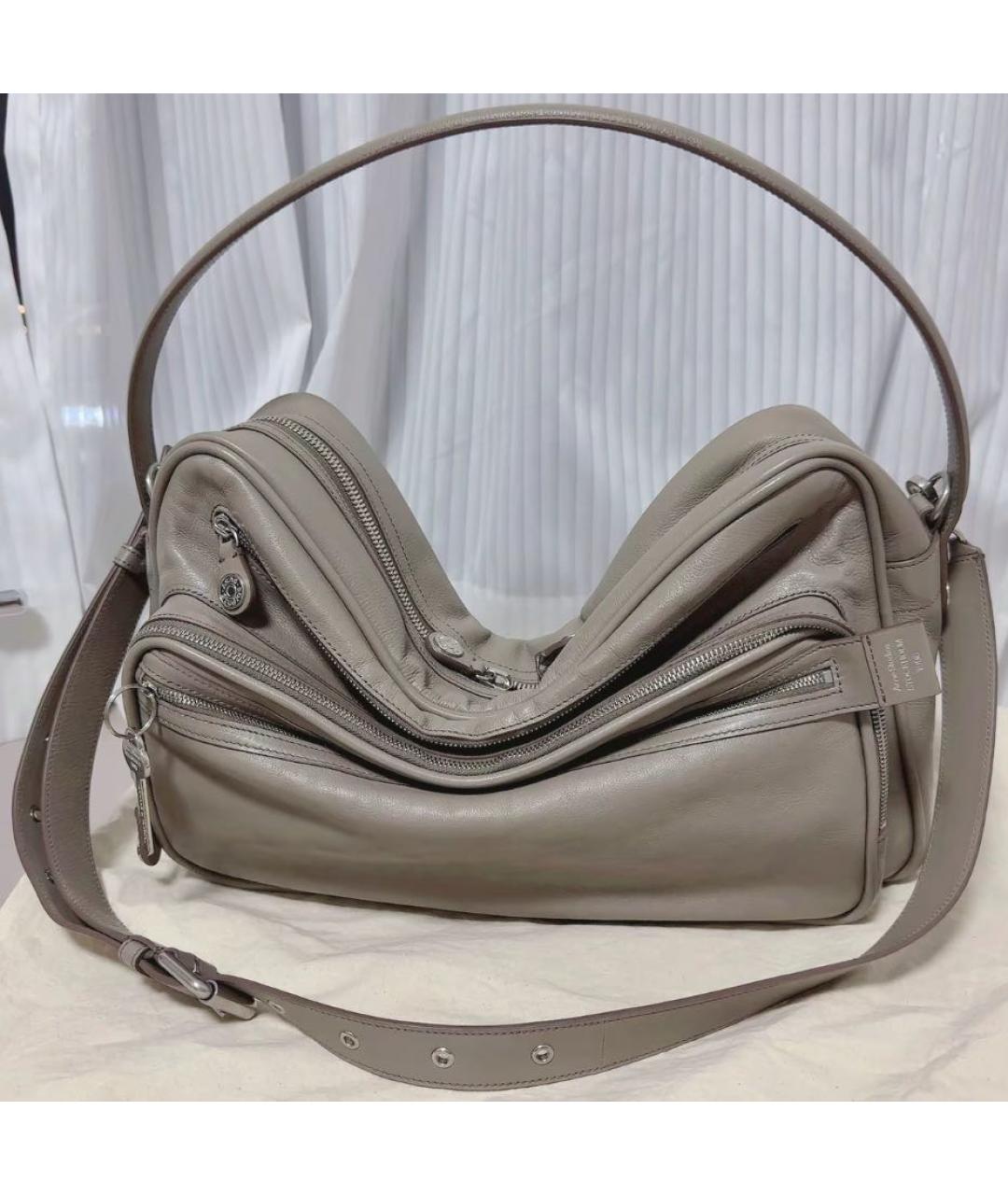 ACNE STUDIOS Серая кожаная сумка с короткими ручками, фото 4