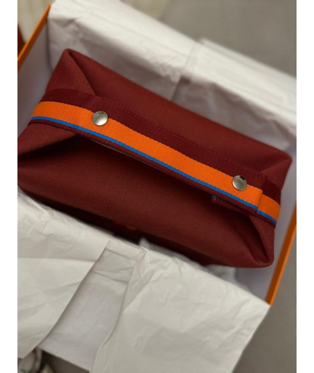 HERMES Бордовая хлопковая косметичка, фото 3