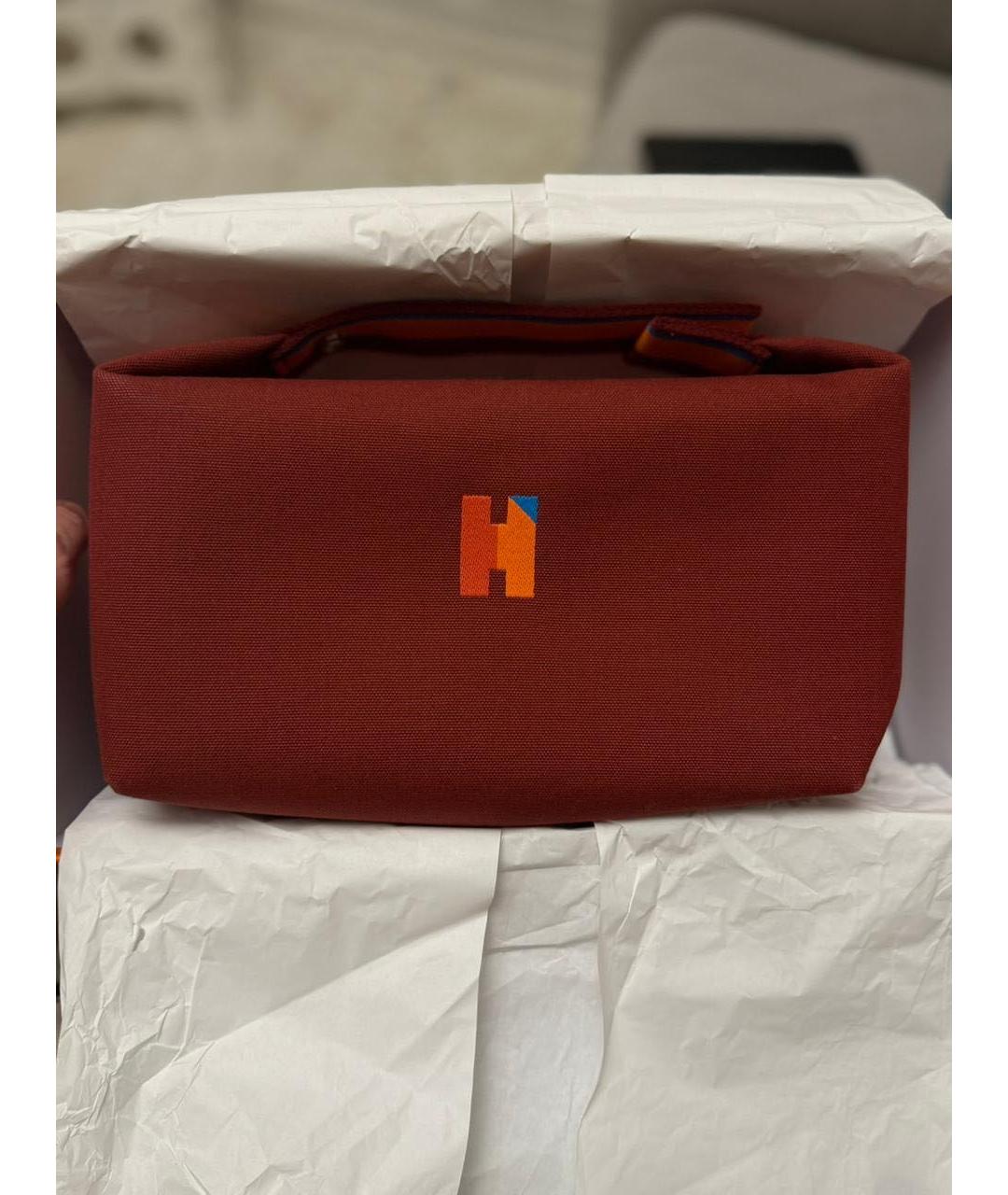 HERMES Бордовая хлопковая косметичка, фото 2