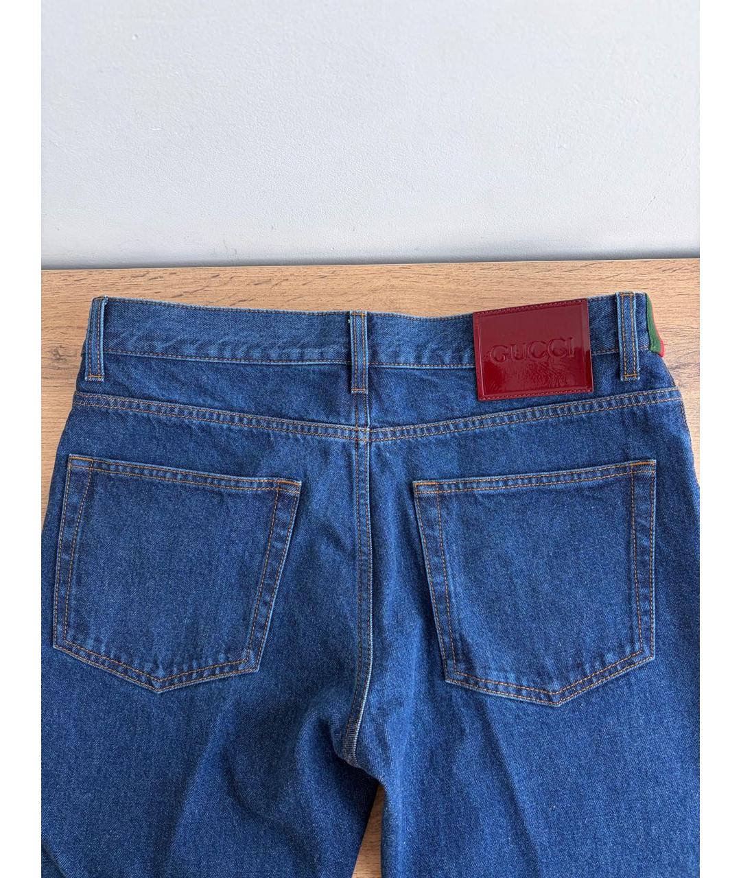 GUCCI Темно-синие хлопковые прямые джинсы, фото 3