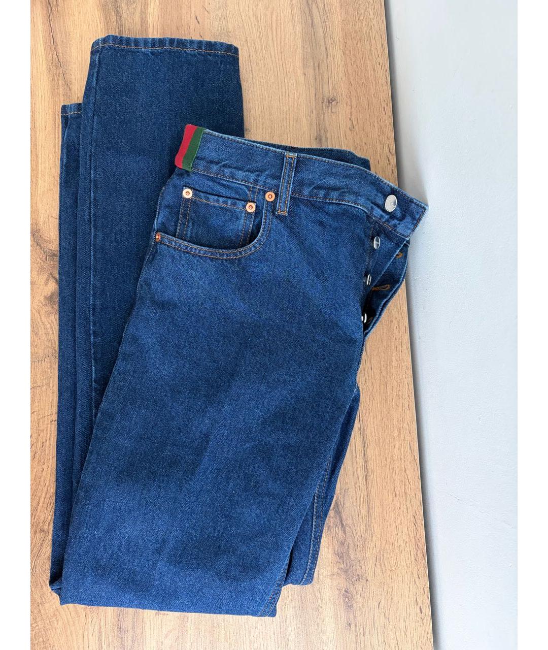 GUCCI Темно-синие хлопковые прямые джинсы, фото 4
