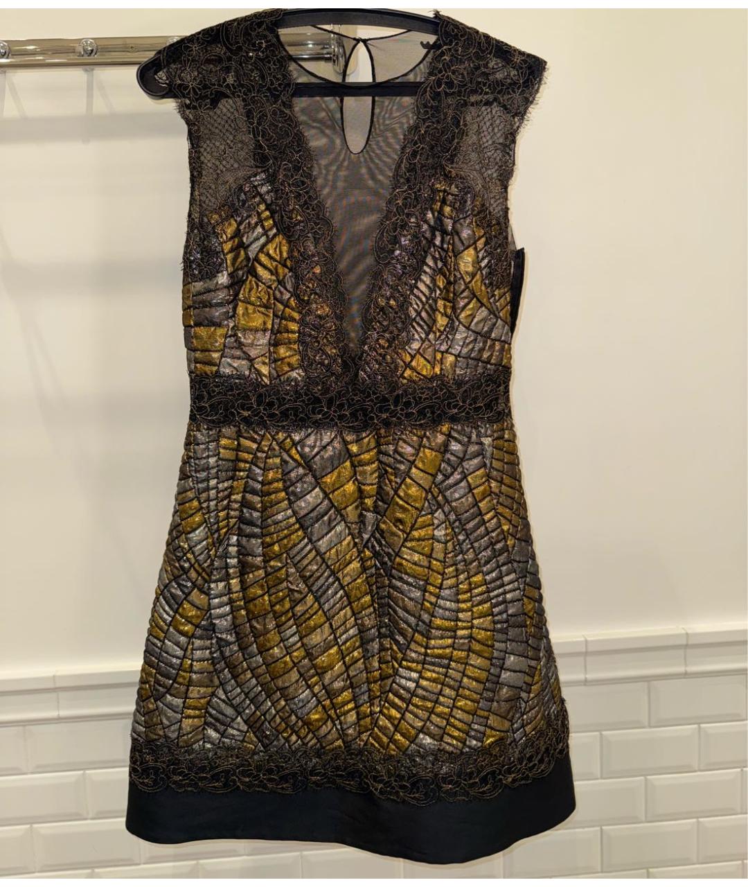 ALBERTA FERRETTI Золотое шелковое коктейльное платье, фото 5