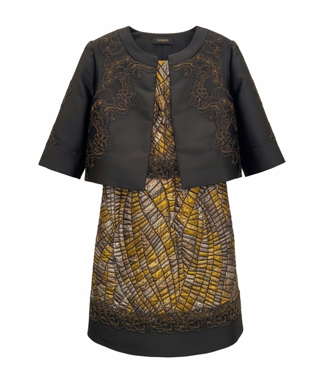 ALBERTA FERRETTI Золотое шелковое коктейльное платье, фото 1