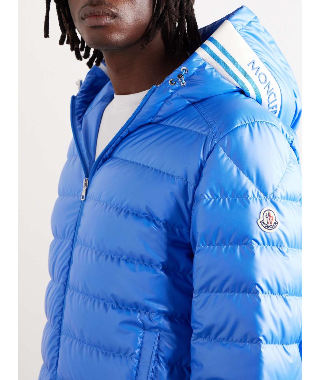 MONCLER Голубой полиэстеровый пуховик, фото 3