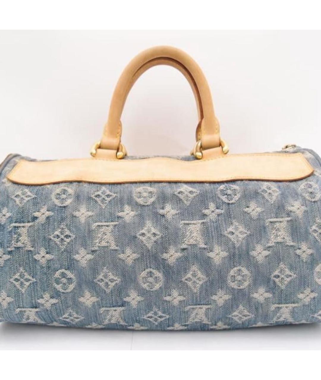 LOUIS VUITTON Голубая тканевая сумка с короткими ручками, фото 7