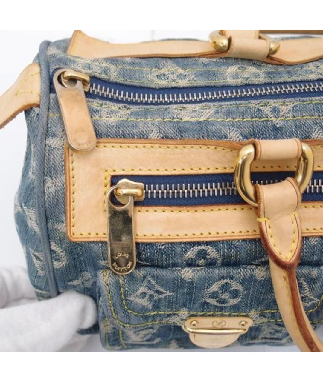 LOUIS VUITTON Голубая тканевая сумка с короткими ручками, фото 3