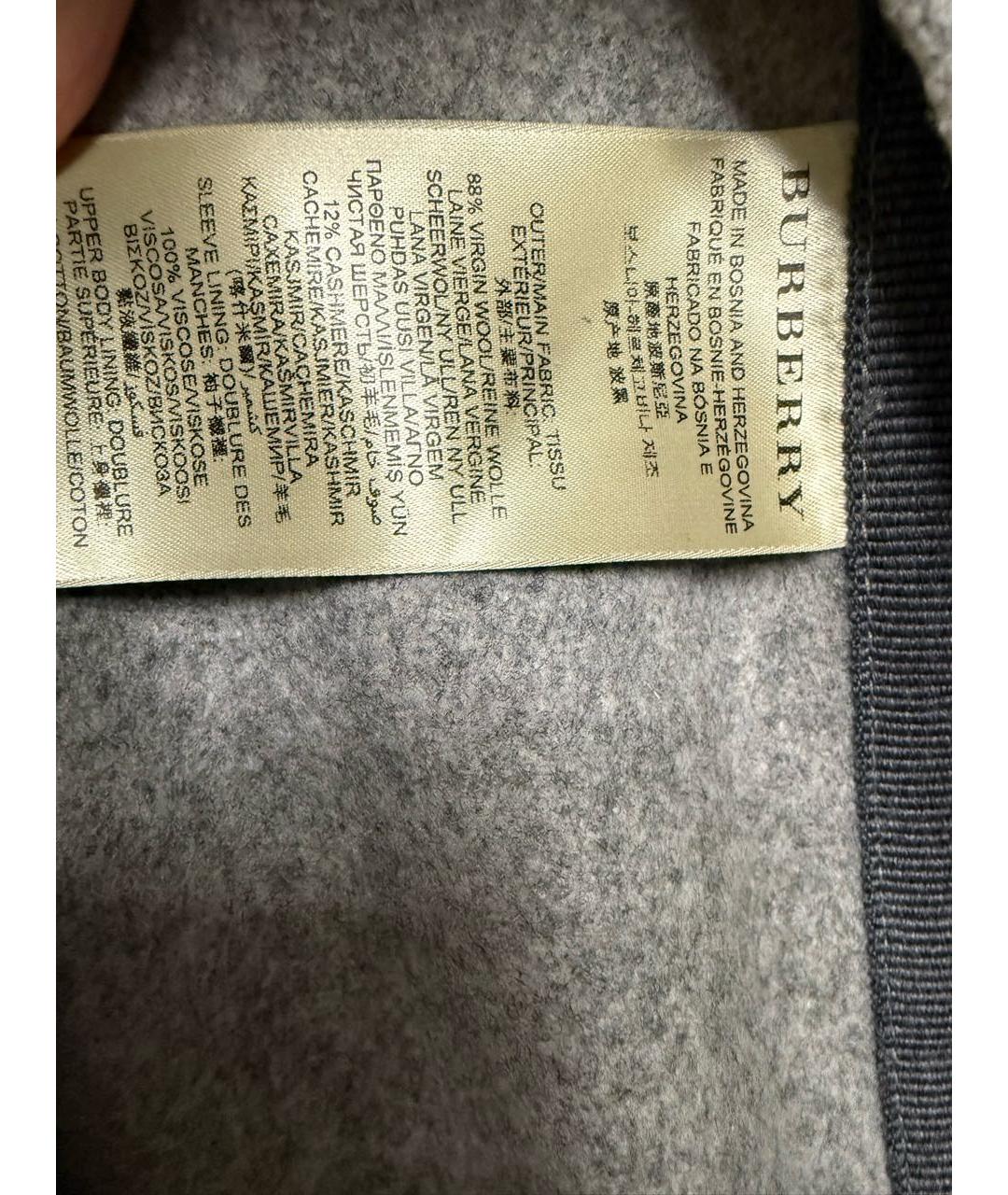 BURBERRY Серое шерстяное пальто, фото 4