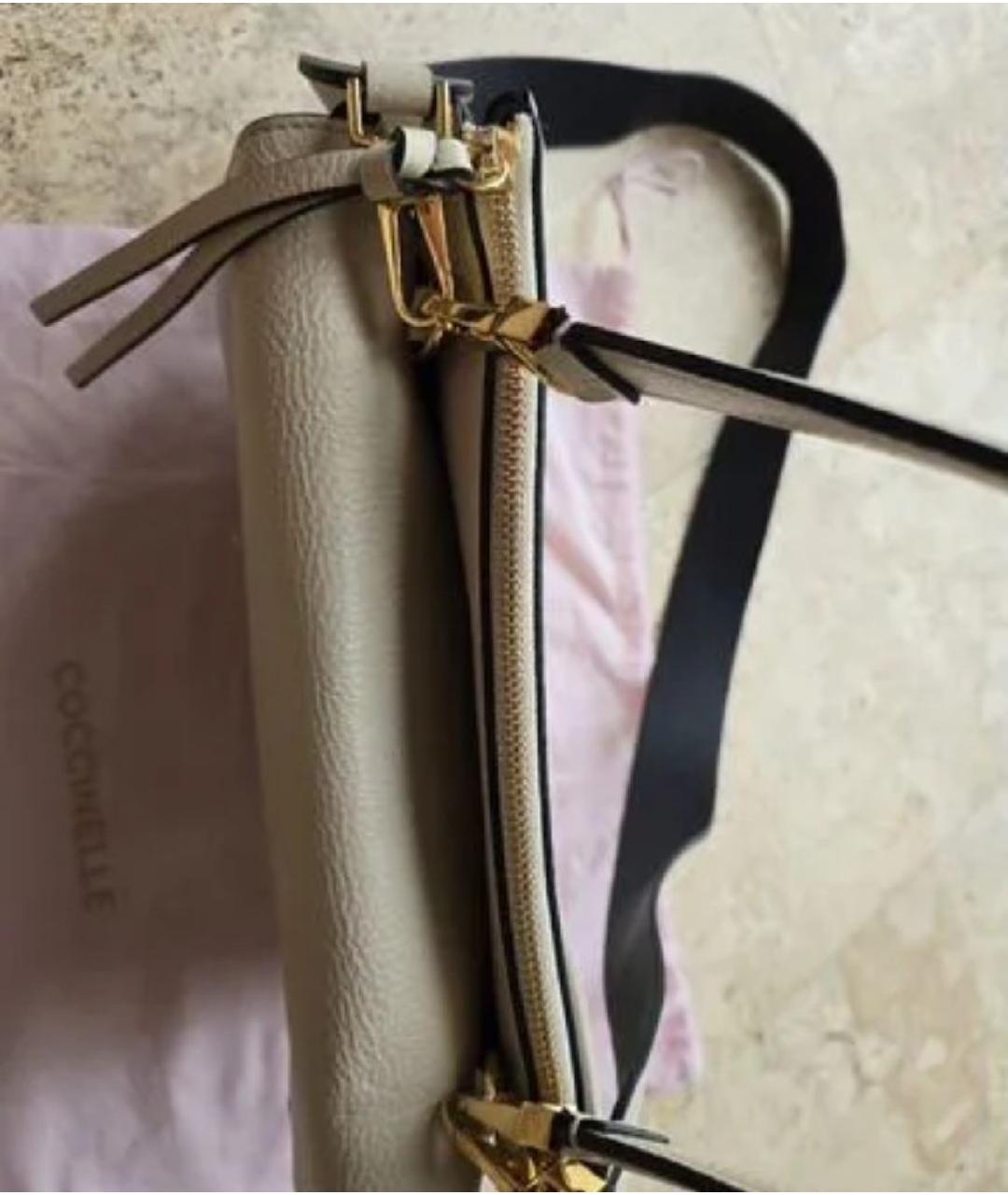 COCCINELLE Бежевая кожаная сумка с короткими ручками, фото 4