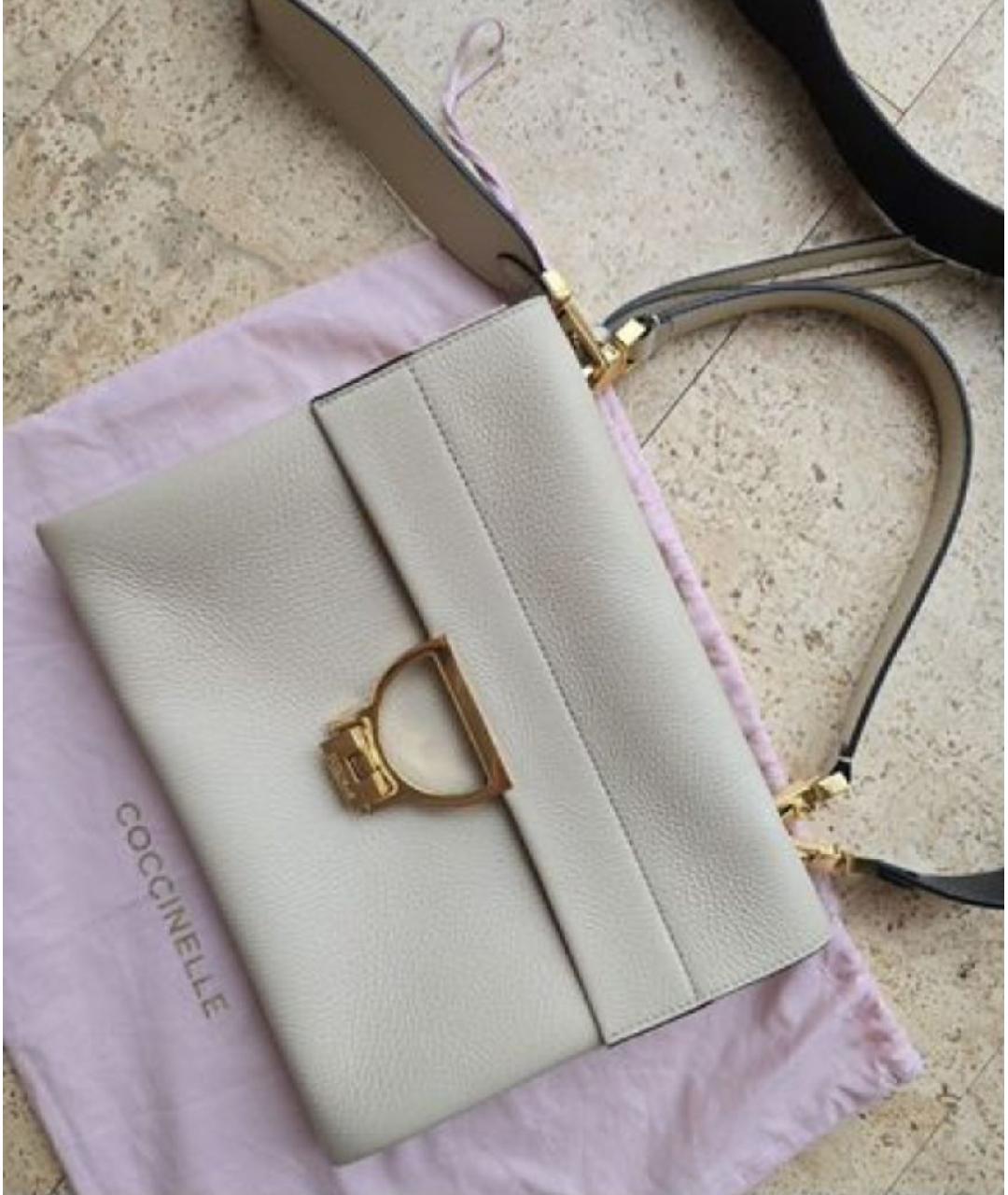 COCCINELLE Бежевая кожаная сумка с короткими ручками, фото 5