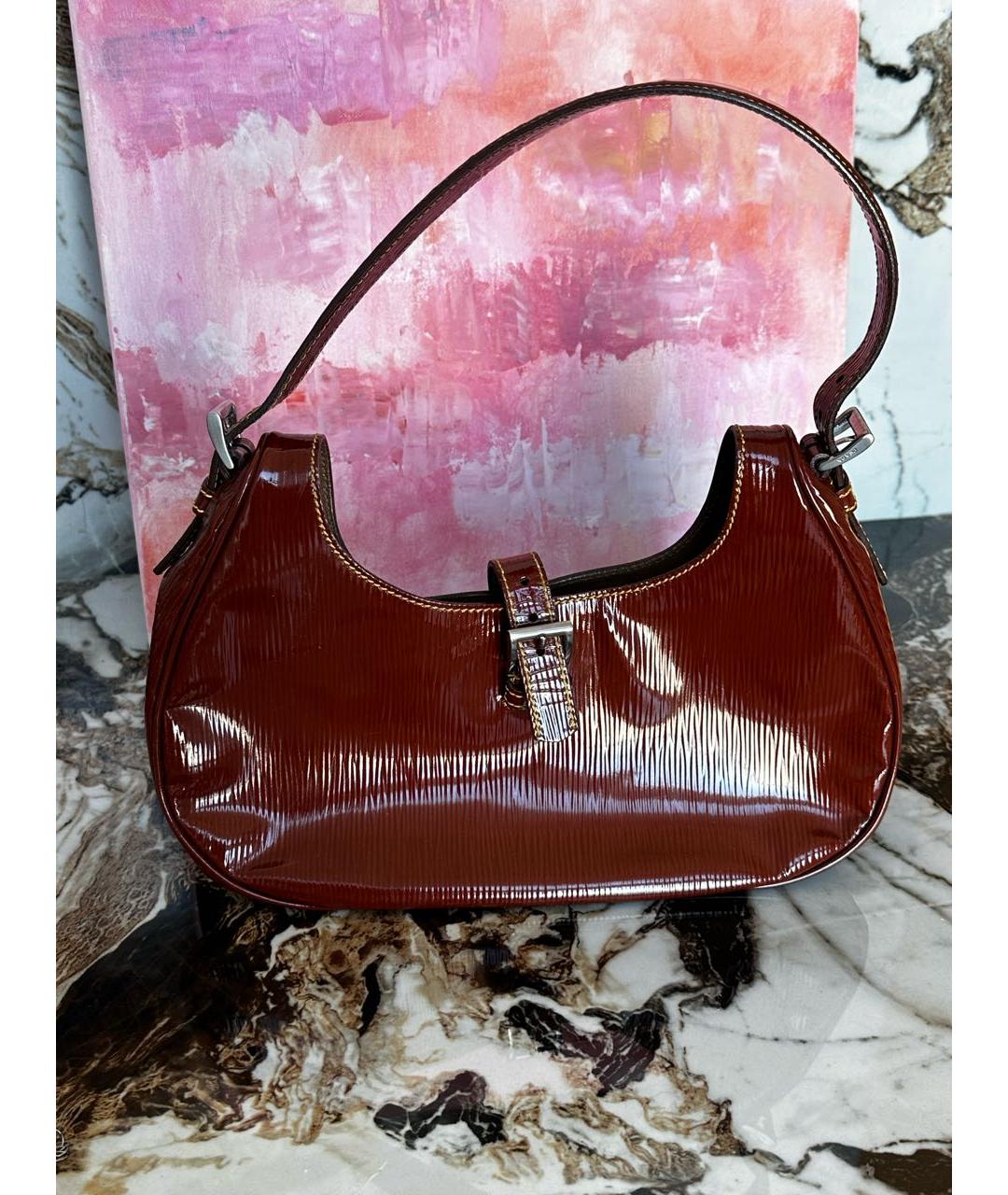 PRADA Коричневая сумка с короткими ручками из лакированной кожи, фото 3