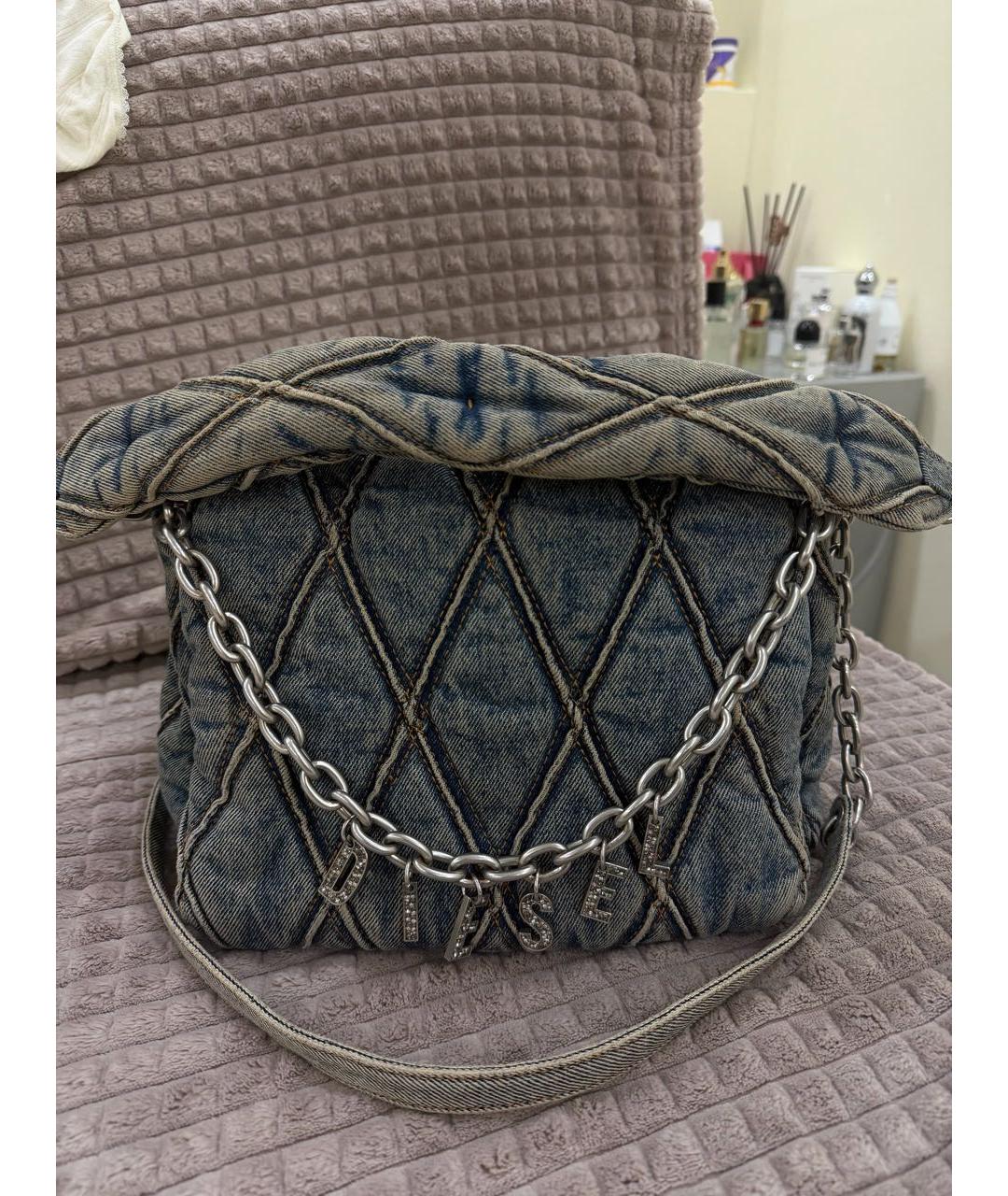 DIESEL Синяя тканевая сумка с короткими ручками, фото 3