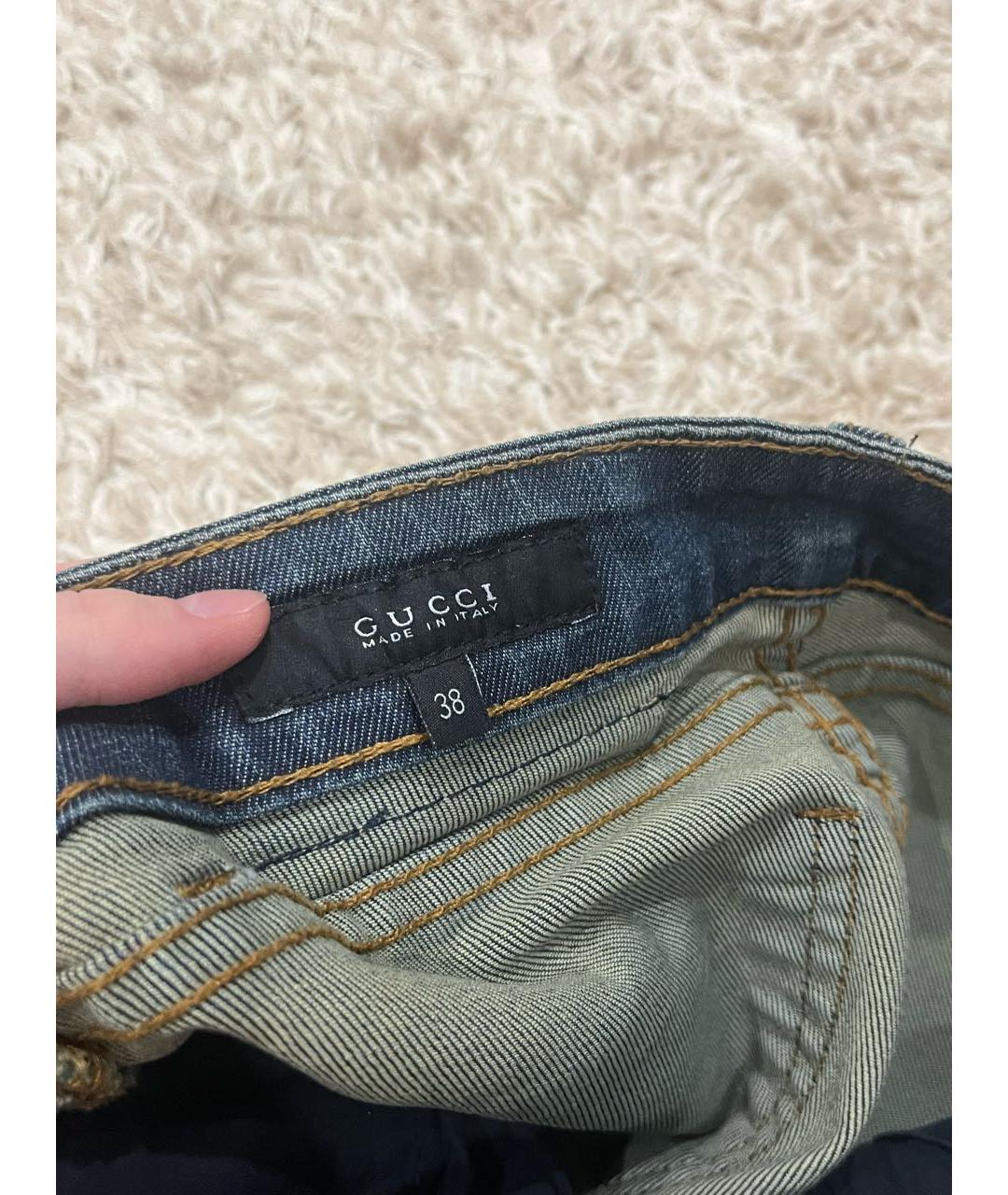 GUCCI Темно-синие хлопковые прямые джинсы, фото 3