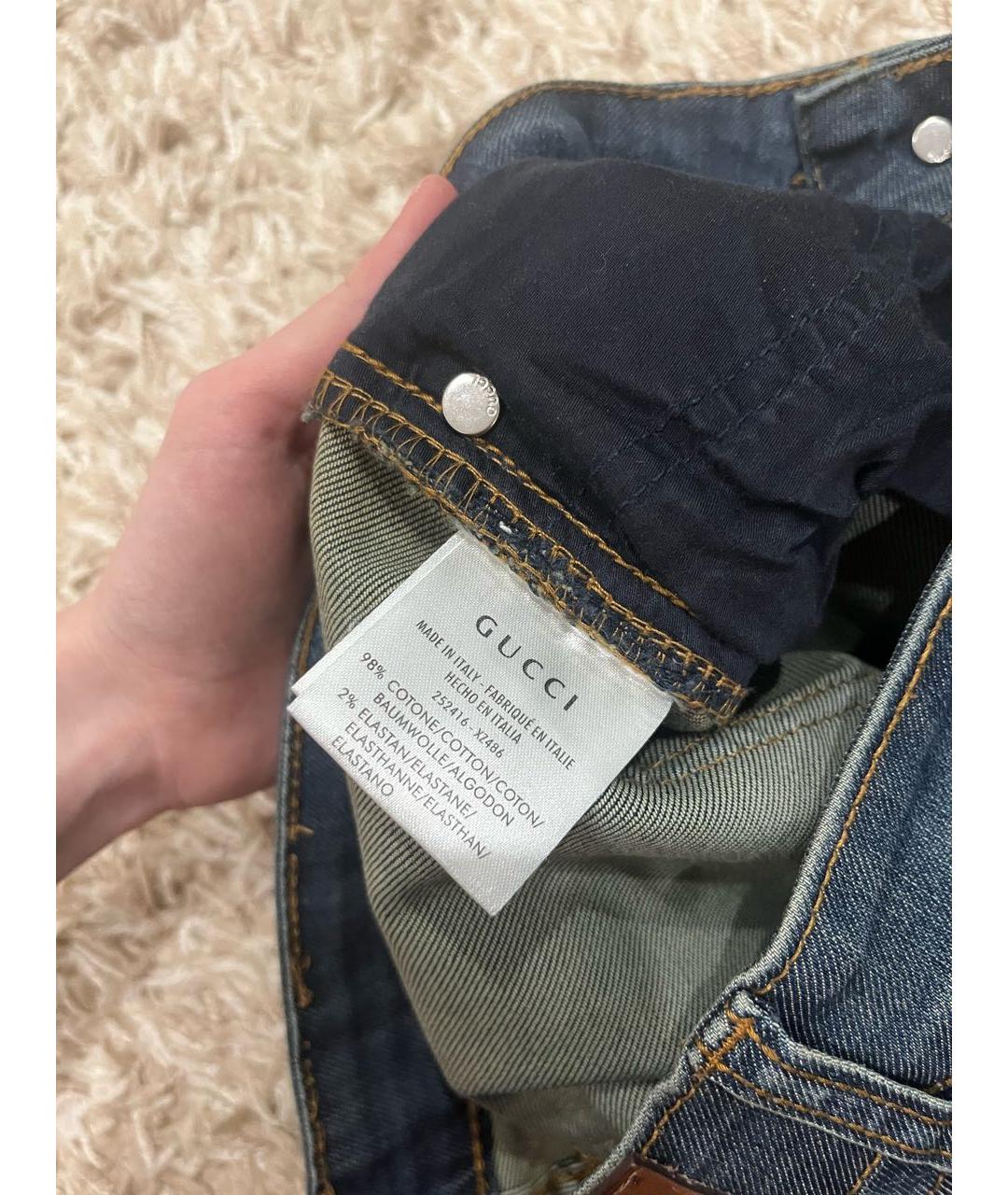 GUCCI Темно-синие хлопковые прямые джинсы, фото 4