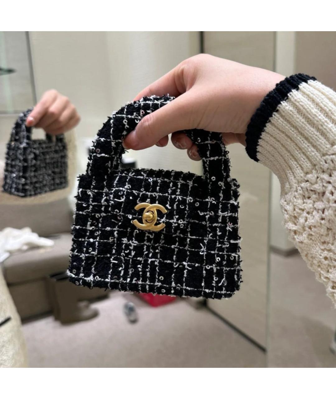 CHANEL Черная твидовая сумка через плечо, фото 3