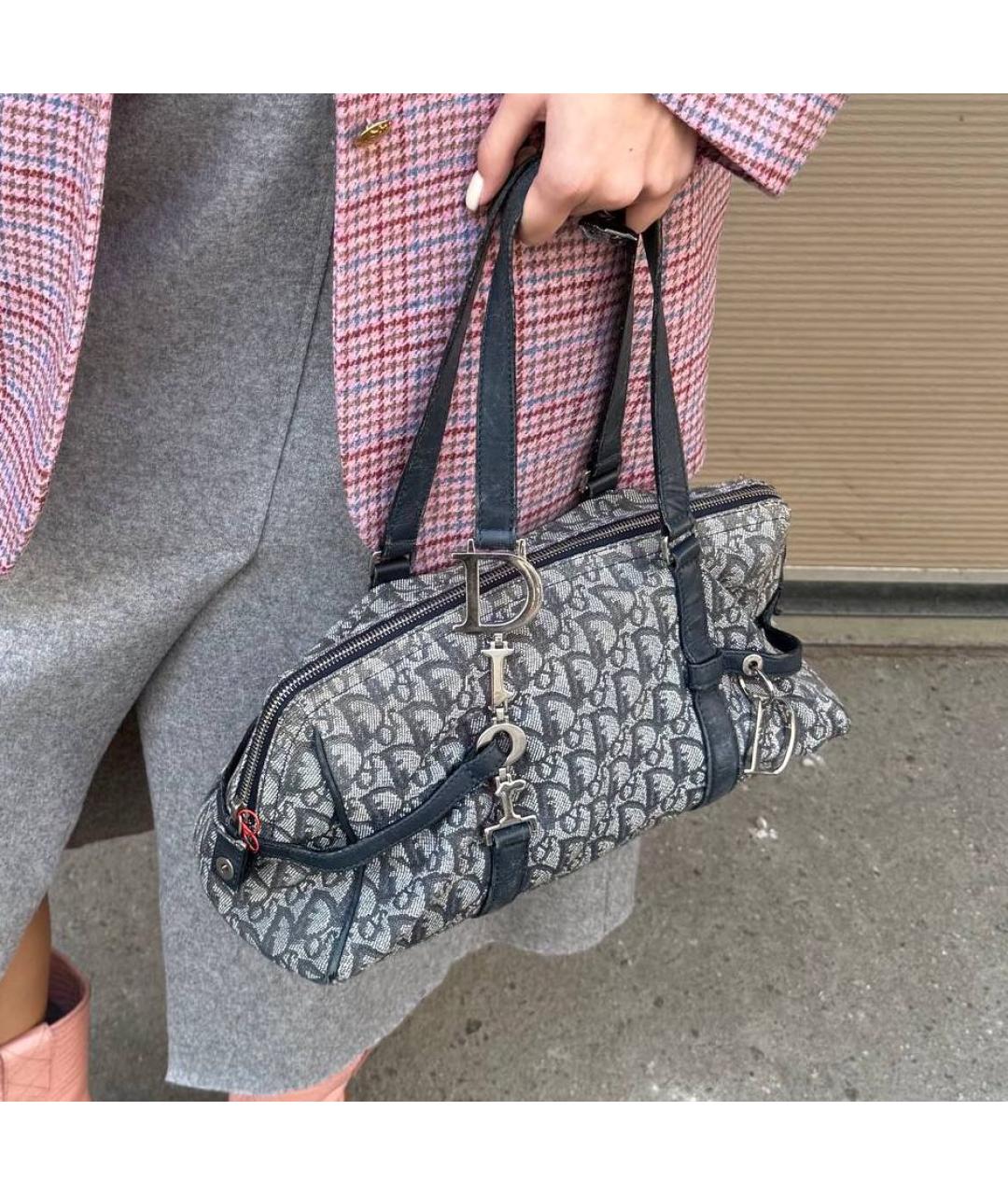 CHRISTIAN DIOR Темно-синяя тканевая сумка с короткими ручками, фото 2