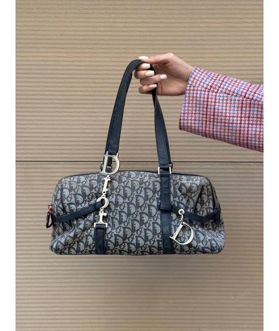 CHRISTIAN DIOR Темно-синяя тканевая сумка с короткими ручками, фото 8