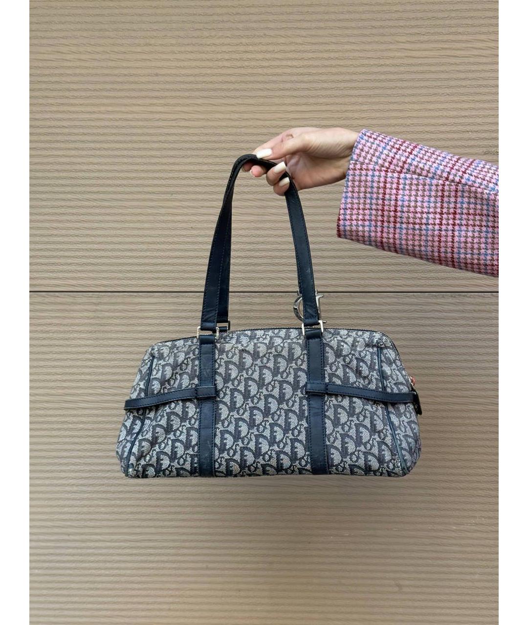 CHRISTIAN DIOR Темно-синяя тканевая сумка с короткими ручками, фото 3