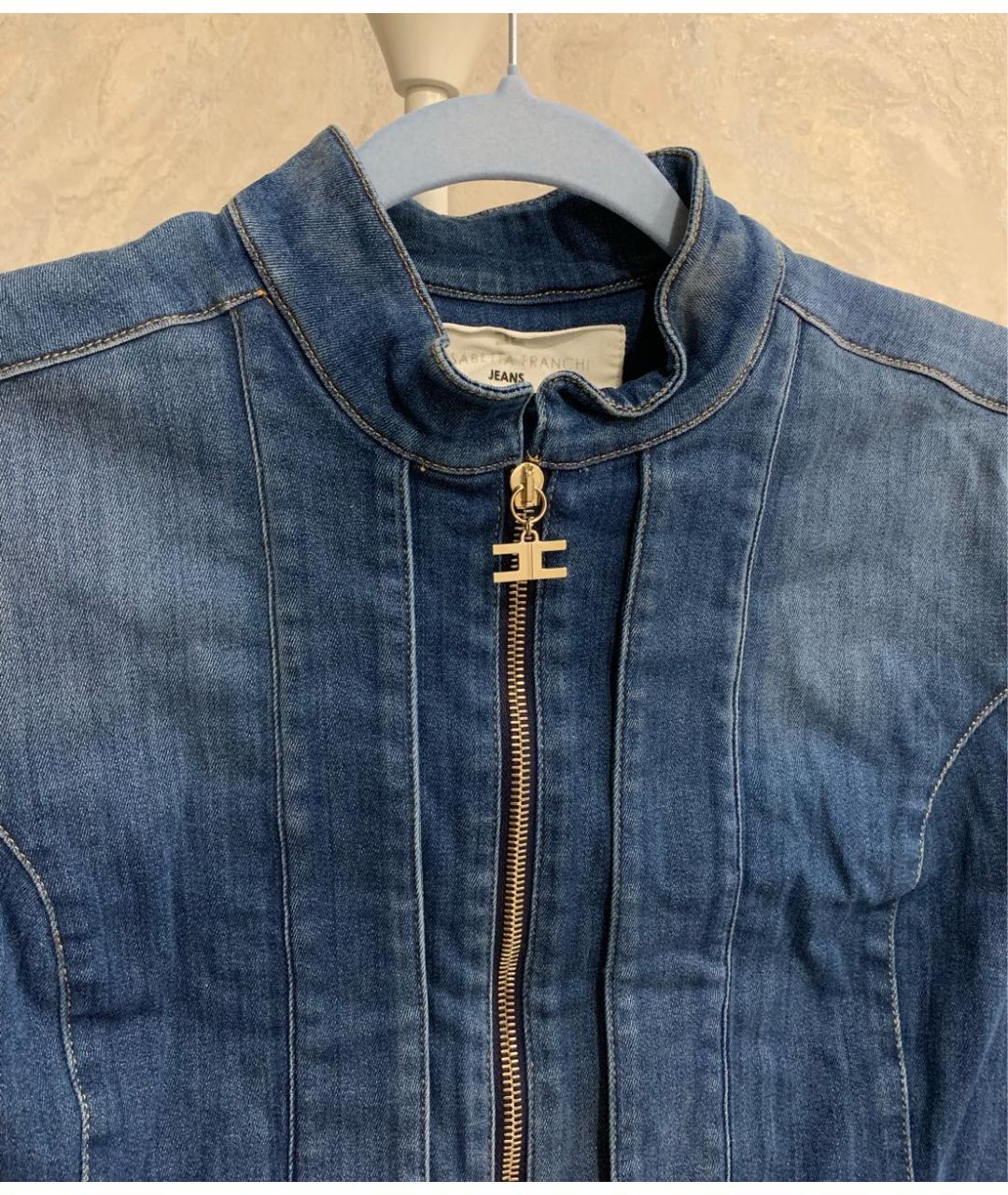 ELISABETTA FRANCHI Темно-синий деним жакет/пиджак, фото 4