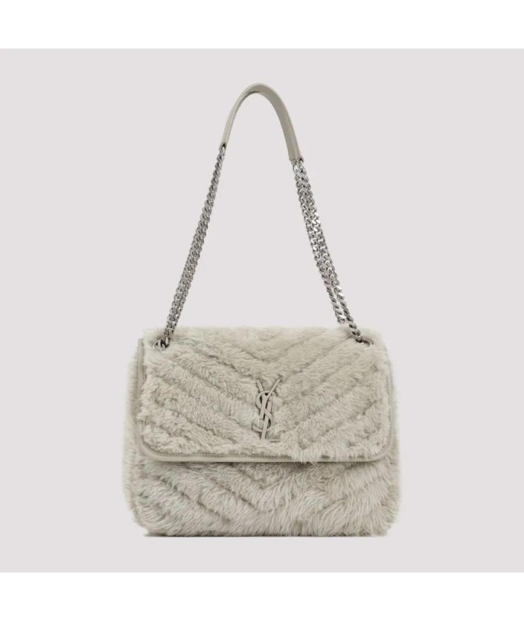 SAINT LAURENT Серая шерстяная сумка с короткими ручками, фото 7