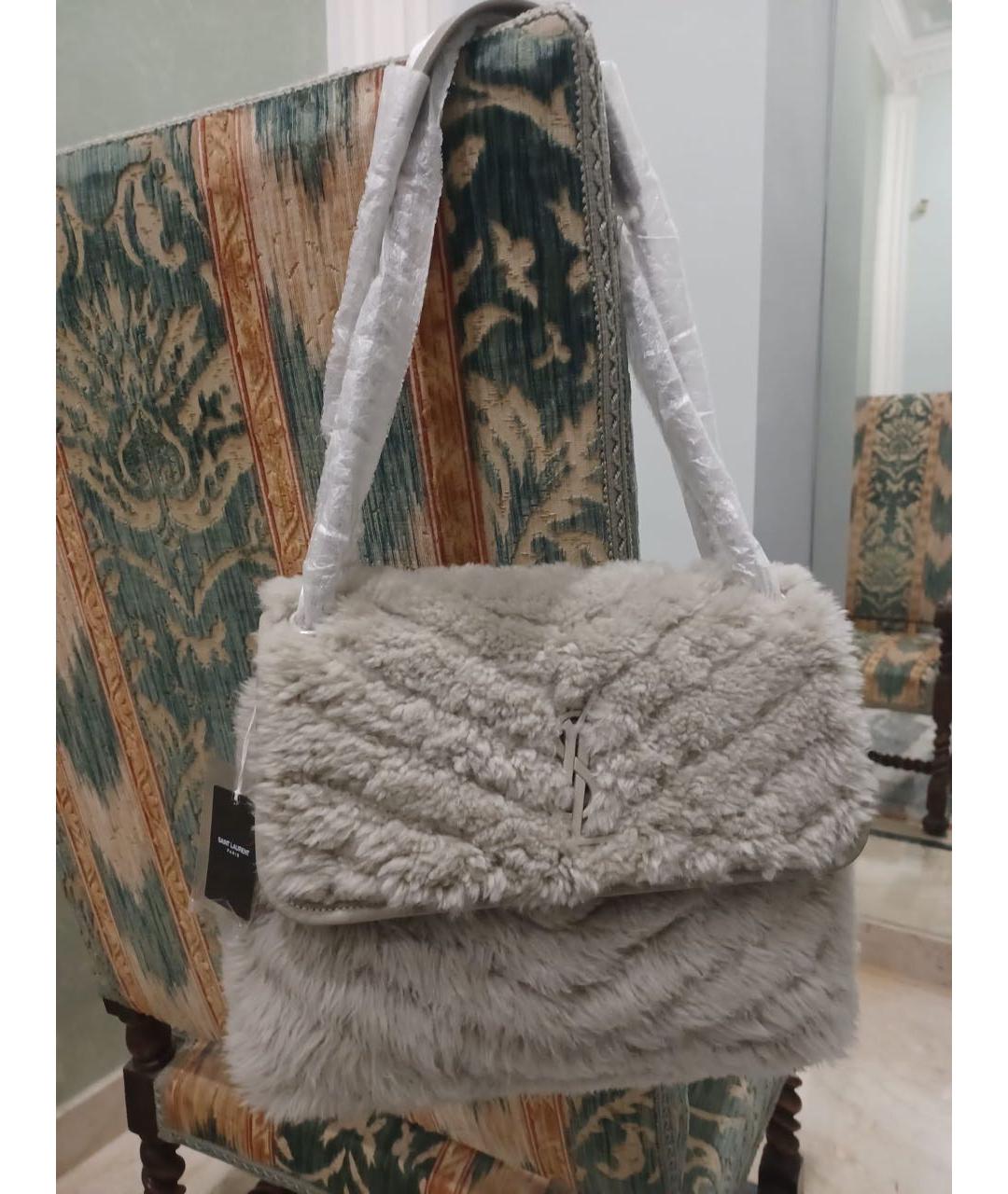 SAINT LAURENT Серая шерстяная сумка с короткими ручками, фото 2