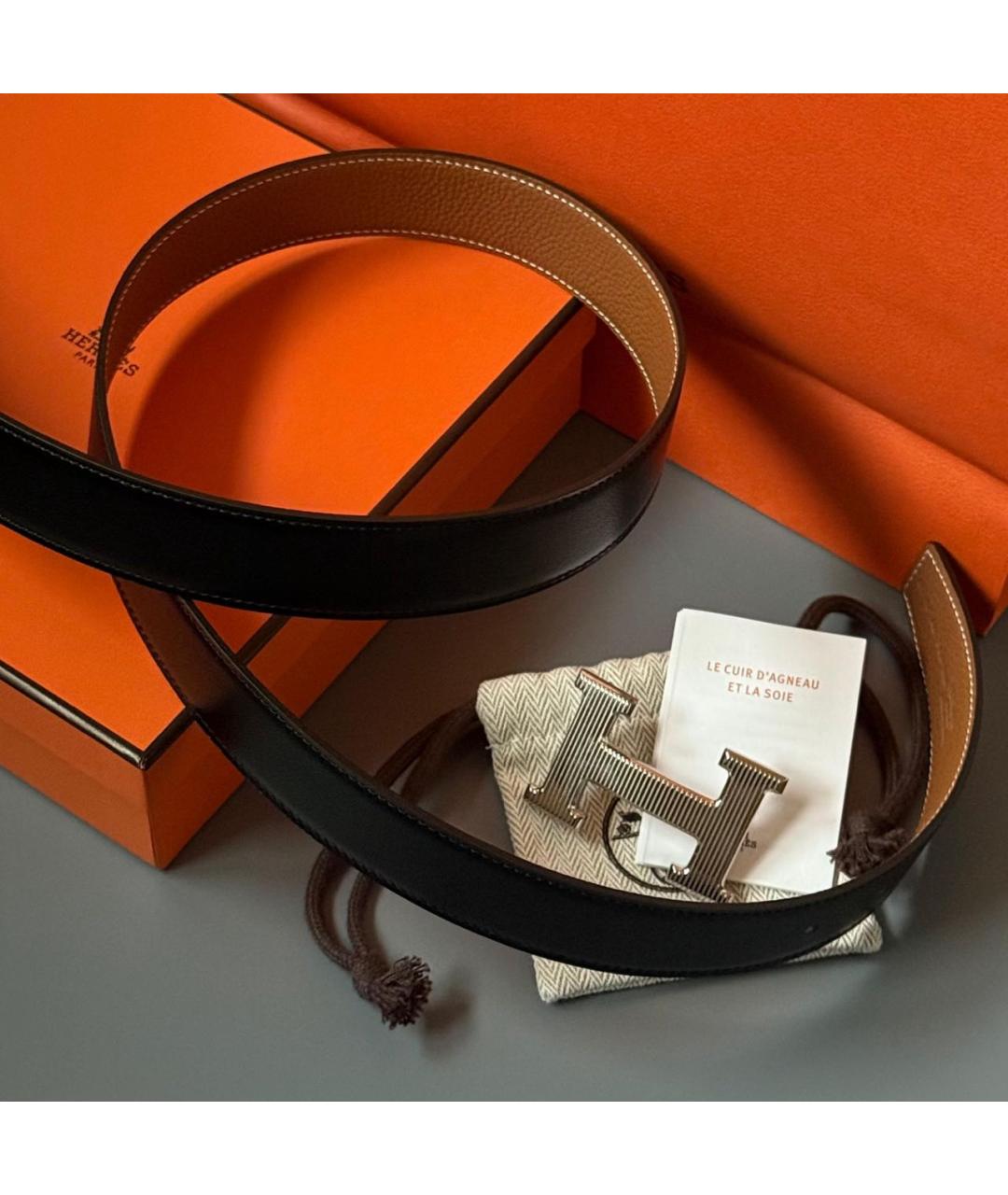 HERMES Черный кожаный ремень, фото 3