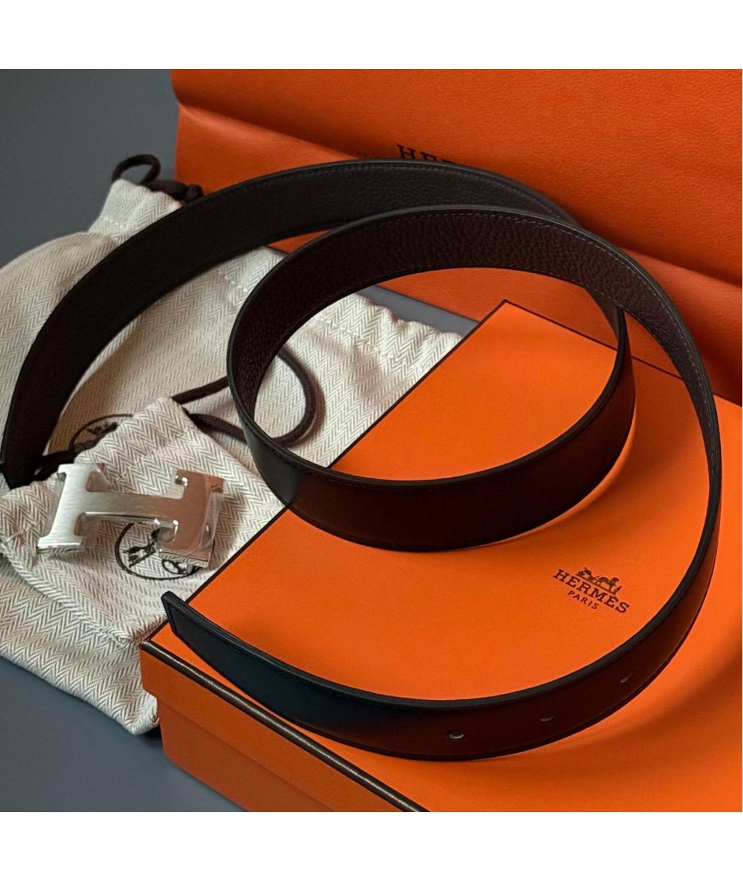 HERMES Черный кожаный ремень, фото 3