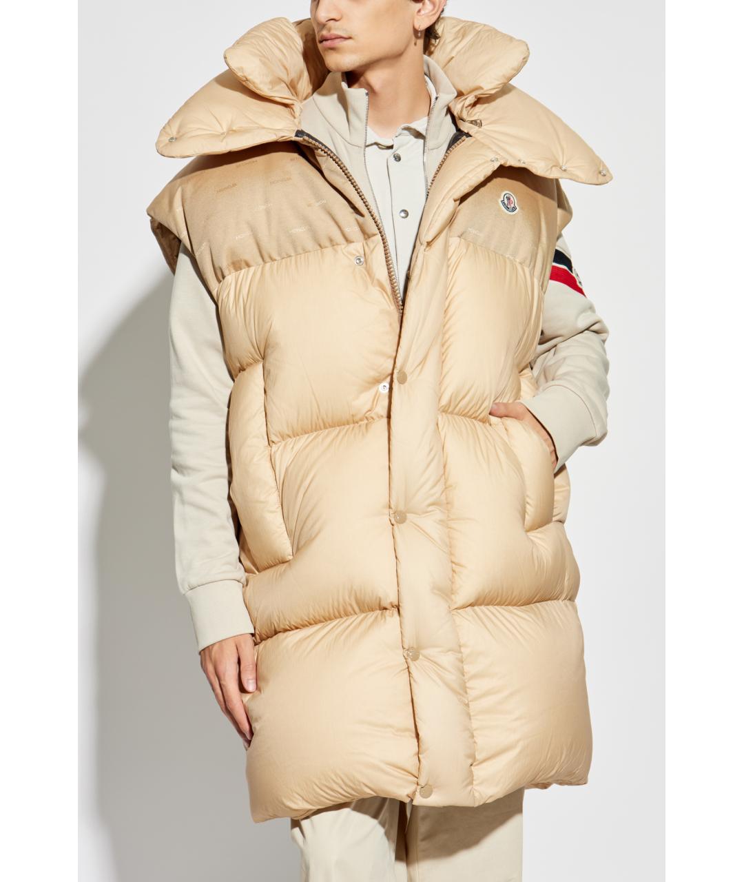 MONCLER Бежевый полиамидовый пуховик, фото 5