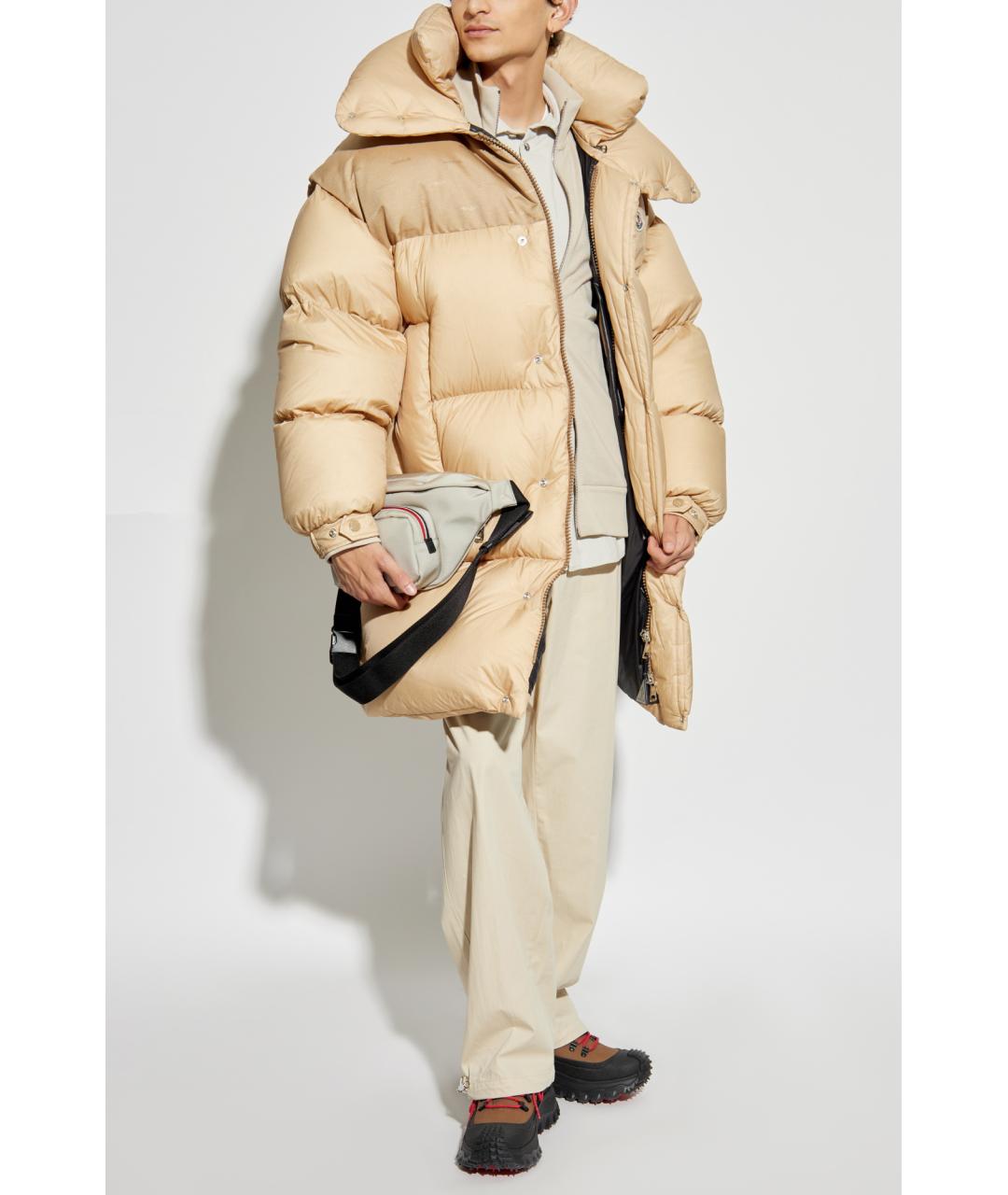 MONCLER Бежевый полиамидовый пуховик, фото 2