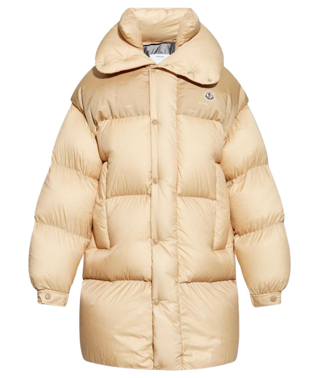 MONCLER Бежевый полиамидовый пуховик, фото 1