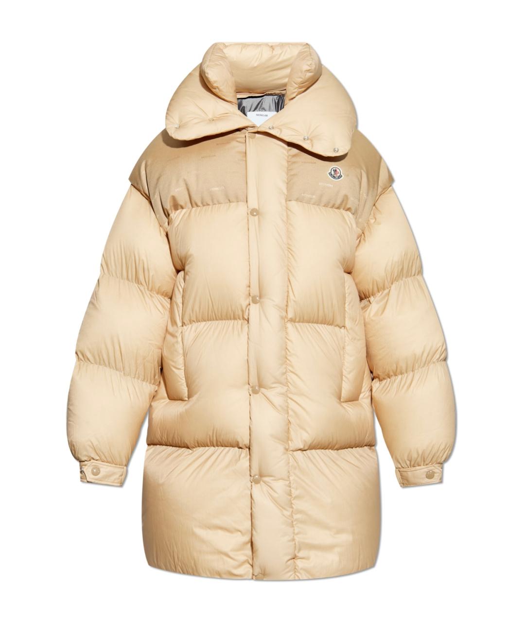 MONCLER Бежевый полиамидовый пуховик, фото 7