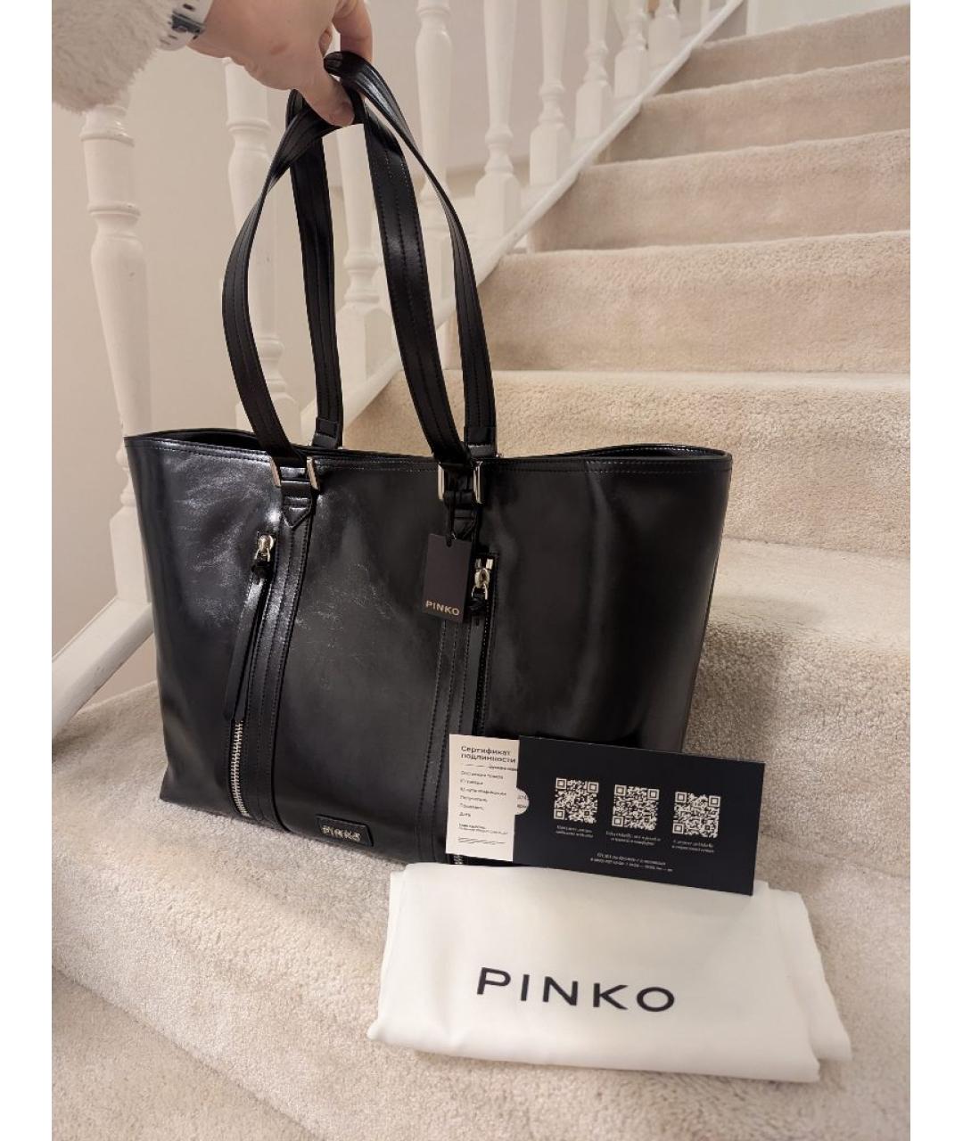 PINKO Черная кожаная сумка с короткими ручками, фото 6