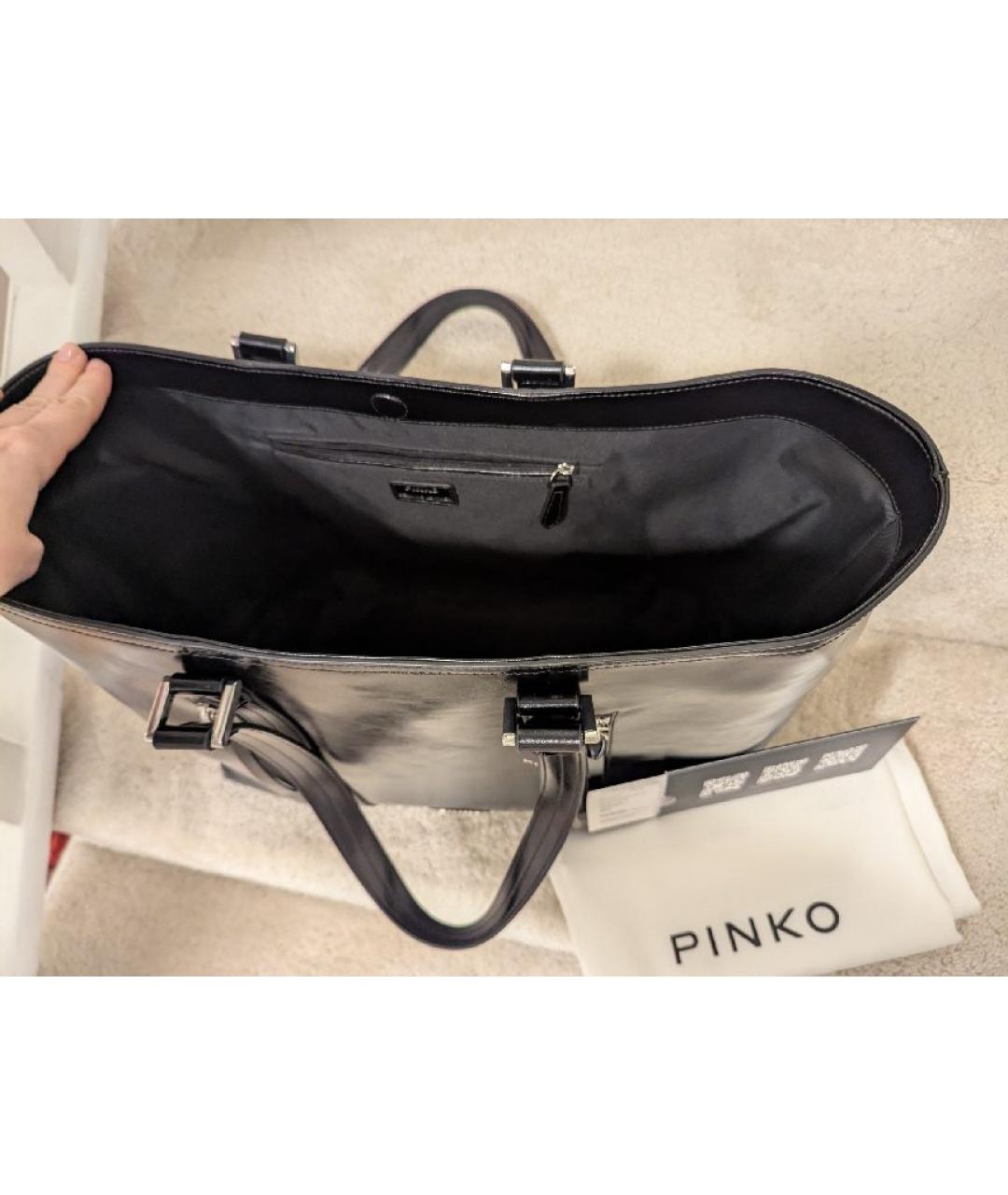 PINKO Черная кожаная сумка с короткими ручками, фото 4