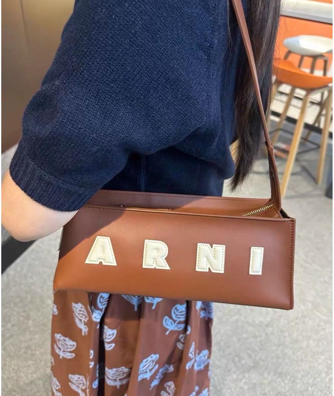 MARNI Коричневая кожаная сумка с короткими ручками, фото 6