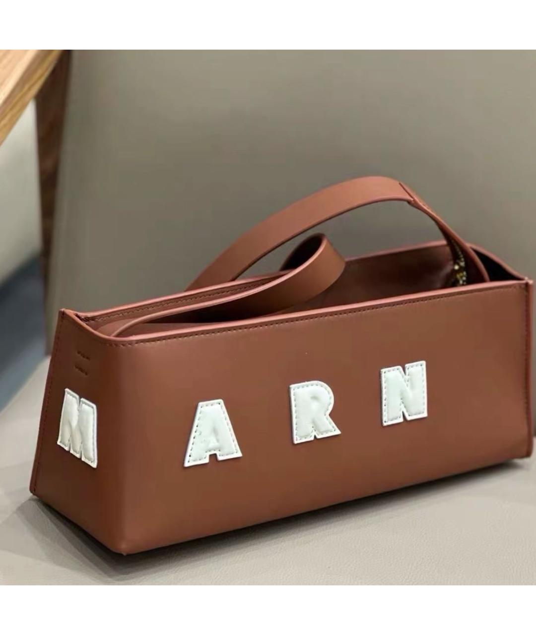 MARNI Коричневая кожаная сумка с короткими ручками, фото 7