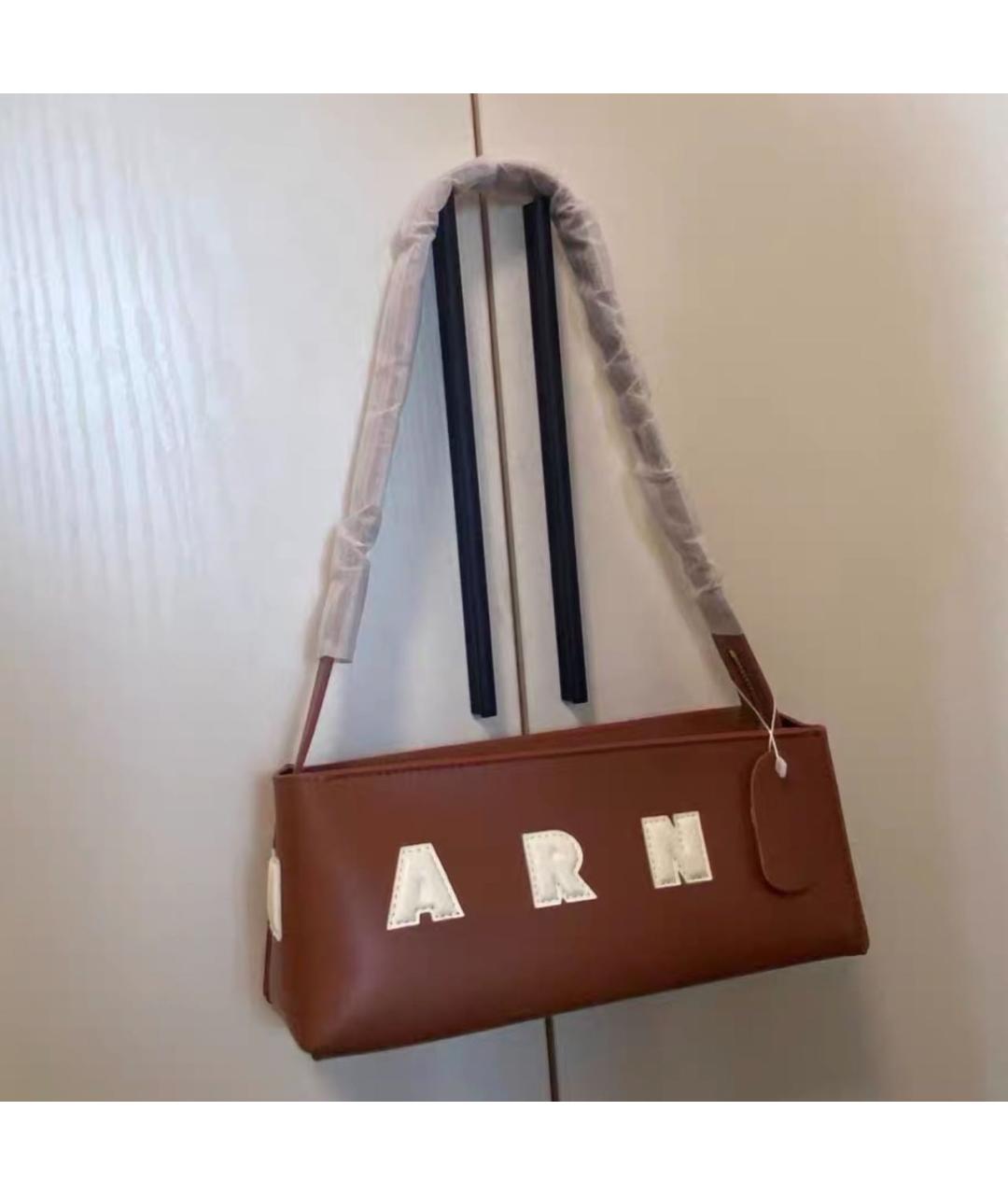 MARNI Коричневая кожаная сумка с короткими ручками, фото 8