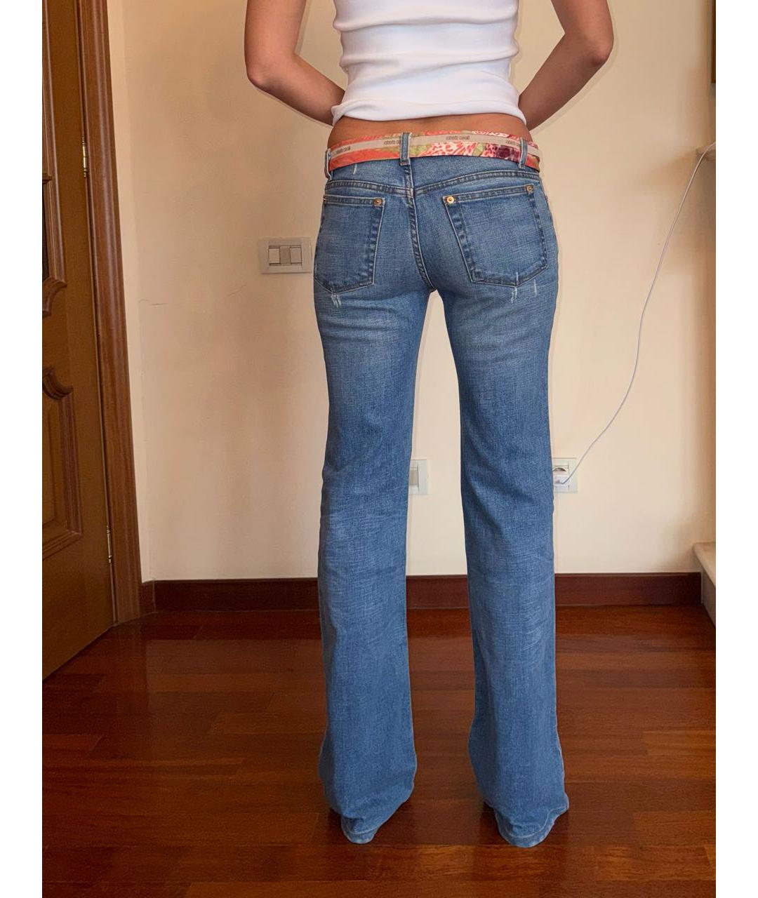 ROBERTO CAVALLI Голубые хлопковые прямые джинсы, фото 5