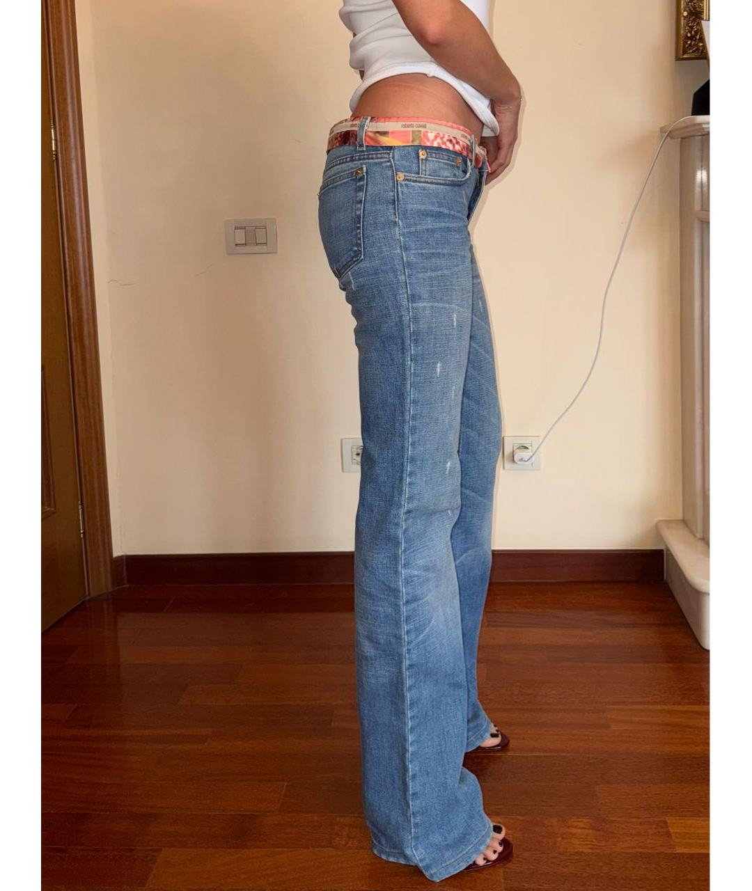 ROBERTO CAVALLI Голубые хлопковые прямые джинсы, фото 4